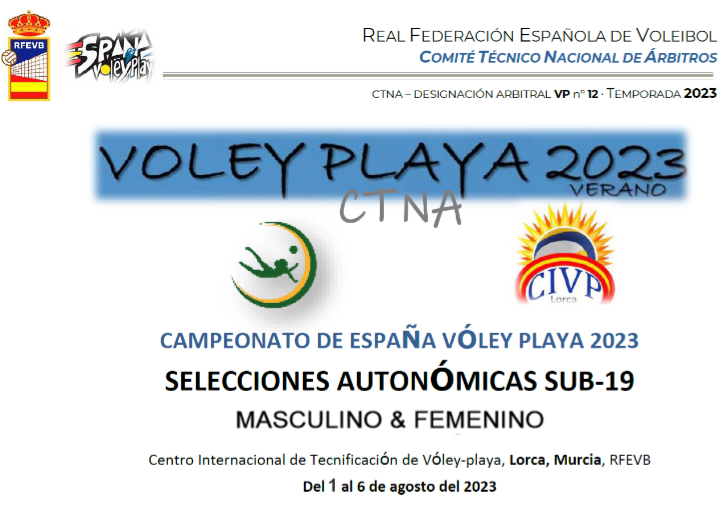 Designaciones CESA Vóley Playa Sub19. LORCA 2023