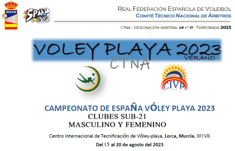 Designaciones Campeonato de España de Vóley Playa. Clubes Sub-21 Masculino y Femenino