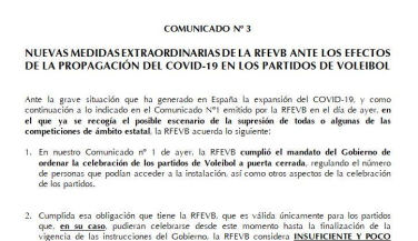 Medidas extraordinarias RFEVB - COVID-19 - Comunicado 3