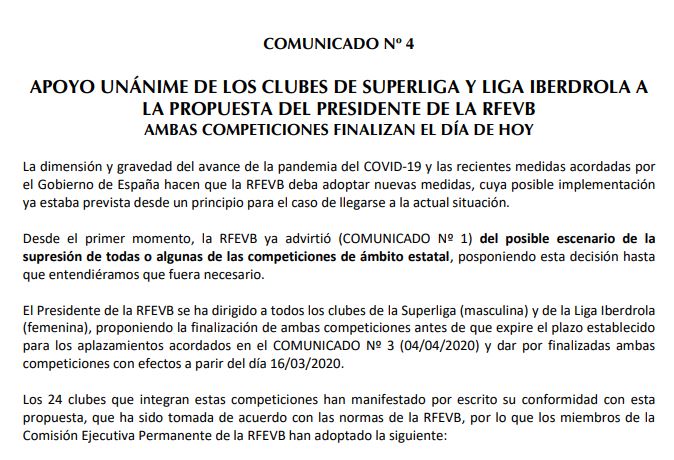 Medidas extraordinarias RFEVB - COVID-19 - Comunicado 4