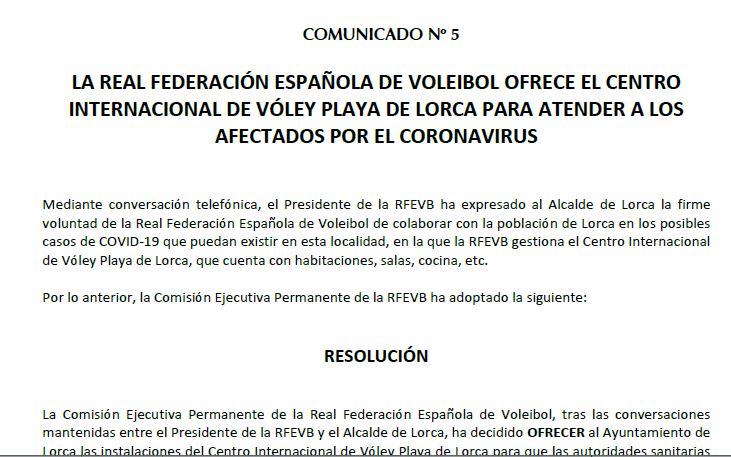 Medidas extraordinarias RFEVB - COVID-19 - Comunicado 5