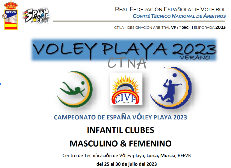 Designaciones Campeonato de España de Vóley Playa Infantil. Lorca 2023