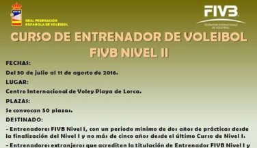 Convocado el Curso Internacional de Nivel 2 en Lorca